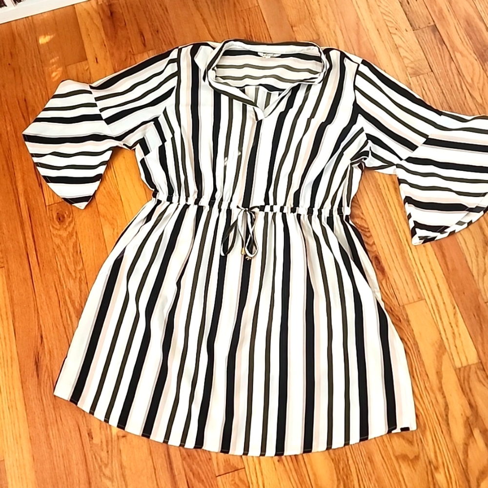 Blush 2XL Quarter Sleeve Dress green black cream stripes Plus Size